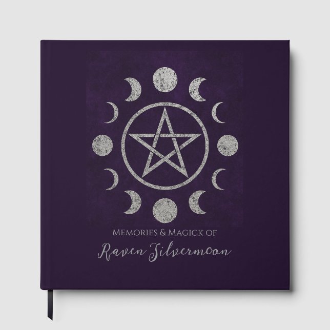Deep Purple and Silver Pentacle Funeral  Guest Book (Front)