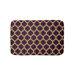 Deep Purple and Tan Moroccan Quatrefoil Pattern Bath Mat