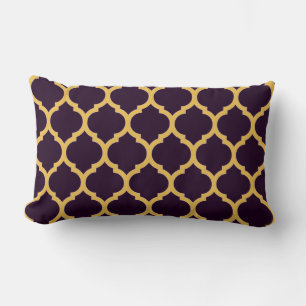 Deep Purple and Tan Moroccan Quatrefoil Pattern Lumbar Cushion