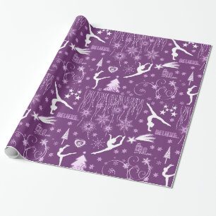 Deep Purple and White Festive Gymnastics Christmas Wrapping Paper