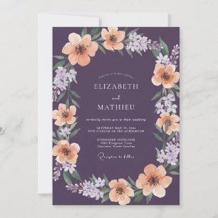 Deep Purple Apricot Botanical Wedding Invitation