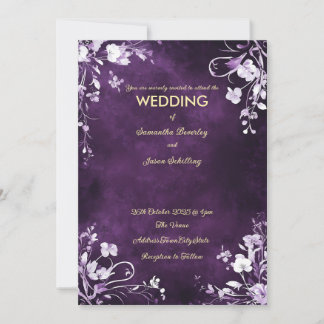 Deep Purple background with white floral borders Invitation