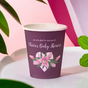Deep Purple Blooming Lilies Baby Shower  Paper Cups