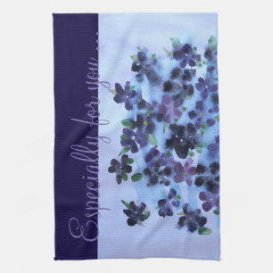 Deep Purple Blue Flowers Tea Towel