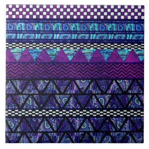 Deep Purple Boho Tribal Stripes Pattern Ceramic Tile