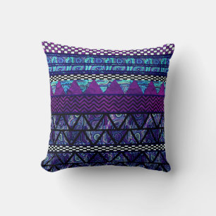 Deep Purple Boho Tribal Stripes Pattern Cushion