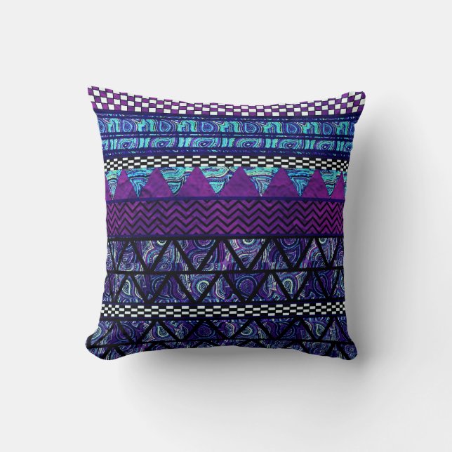 Deep Purple Boho Tribal Stripes Pattern Cushion (Front)