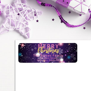Deep Purple Bokeh Gold Merry Christmas Address Return Address Label