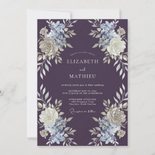 Deep Purple Botanical Watercolor Wedding Invitation