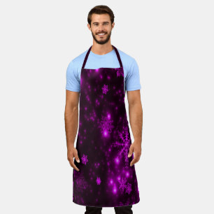 Deep Purple Bright Snowflakes Holidays Large Apron