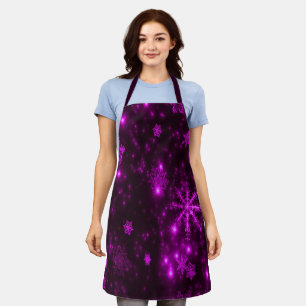Deep Purple Bright Snowflakes Holidays Middle Apron
