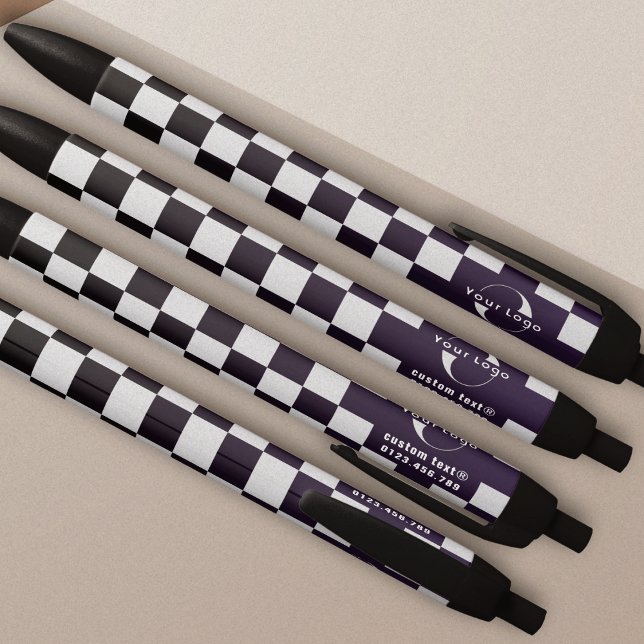 Deep purple Business logo Company brand Checkers Black Ink Pen (Creator Uploaded)