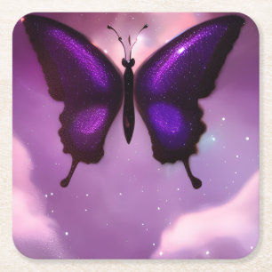 Deep Purple Butterfly Square Paper Coaster