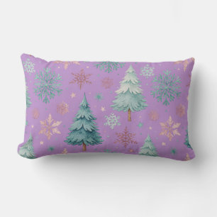 Deep Purple Christmas Tree & Snowflake Throw Pillo Lumbar Cushion