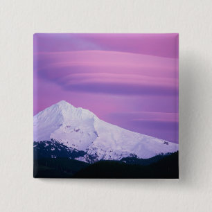 Deep purple clouds surround Mount Hood, in 15 Cm Square Badge