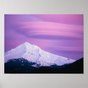 Deep purple clouds surround Mount Hood, in Poster