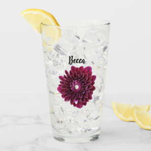Deep Purple Dahlia Flower Personalised Glass