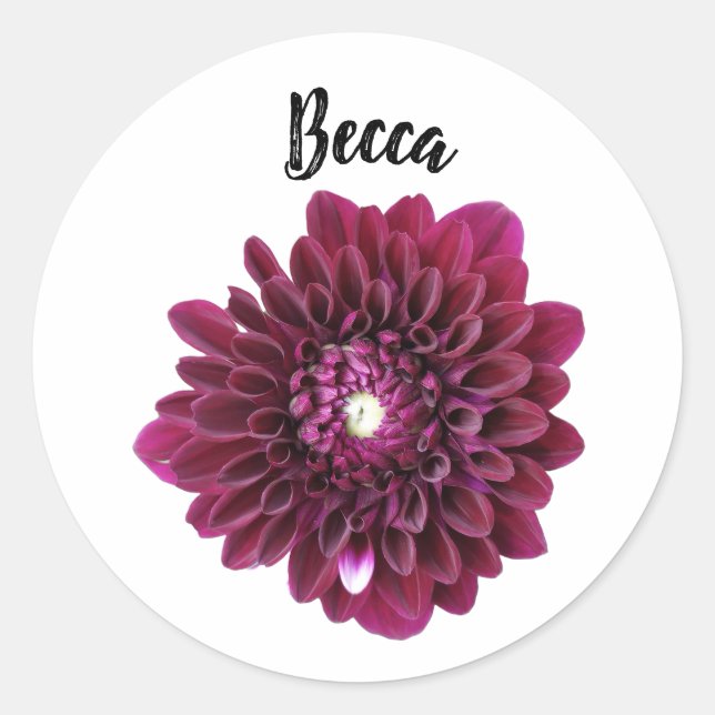 Deep Purple Dahlia Flower Personalised Sticker (Front)