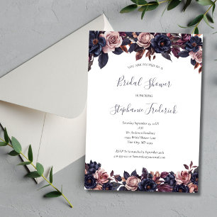 Deep Purple Dusty Rose Moody Florals Bridal Shower Invitation