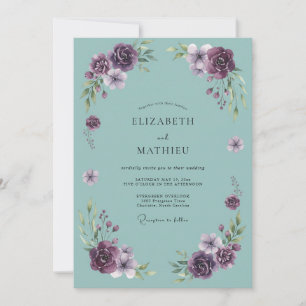 Deep Purple Floral Arch Wedding Invitation