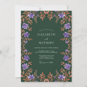 Deep Purple Floral Autumn Wedding Invitation
