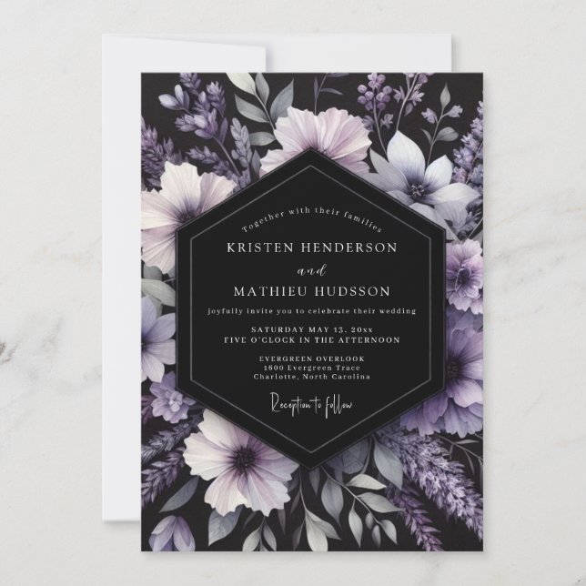 Deep Purple Floral Romance Wedding Invitation (Front)