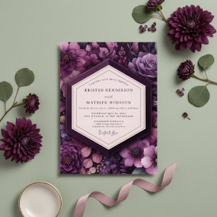 Deep Purple Floral Romance Wedding Invitation
