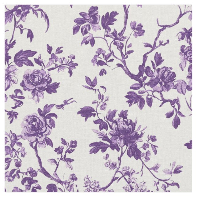 Deep Purple Floral Toile Fabric (Close Up)
