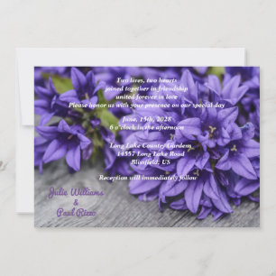 Deep Purple Flowers on Grey Wood Country Wedding Invitation