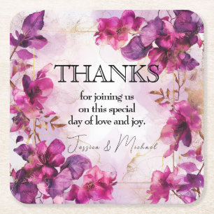Deep purple Fuchsia Enchantment: Watercolor Square Paper Coaster