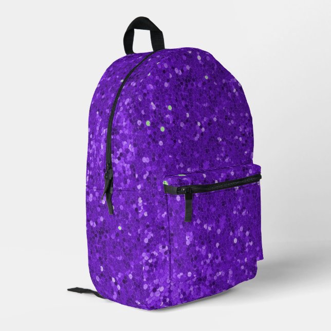 Deep Purple Glam Faux Glitter Pattern Printed Backpack (Back Corner Left)