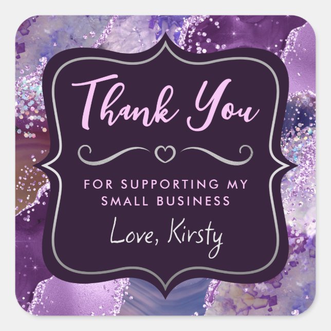 Deep Purple Glitter Agate Small Business Square Sticker (Front)