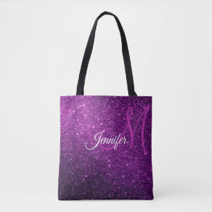 Deep Purple Glitter & Sparkles Monogrammed Tote Bag