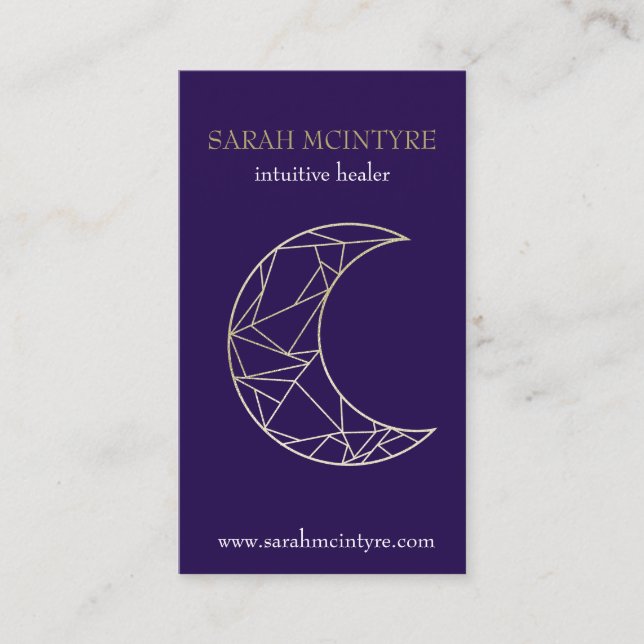 Deep Purple Gold Celestial Moon Psychic Healer Calling Card (Front)