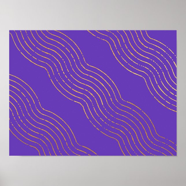 Deep Purple Gold coloured abstract lines pattern Poster (Front)