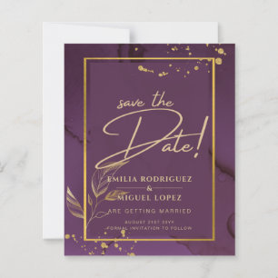 DEEP PURPLE GOLD LEAVES Wedding Invite