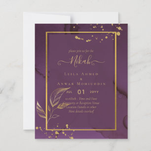 DEEP PURPLE GOLD LEAVES Wedding Invite