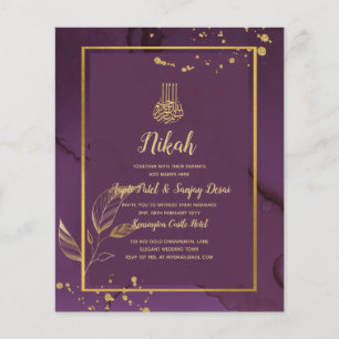 DEEP PURPLE GOLD LEAVES Wedding Invite Flyer