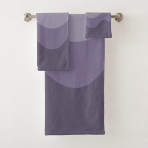 Deep Purple Grey Wavey Stripe Modern Bath Towel Set