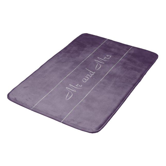Deep Purple Lavender Grey Stripe Bath Mat (Angled)