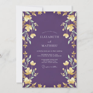 Deep Purple Leaf Wedding Invitation
