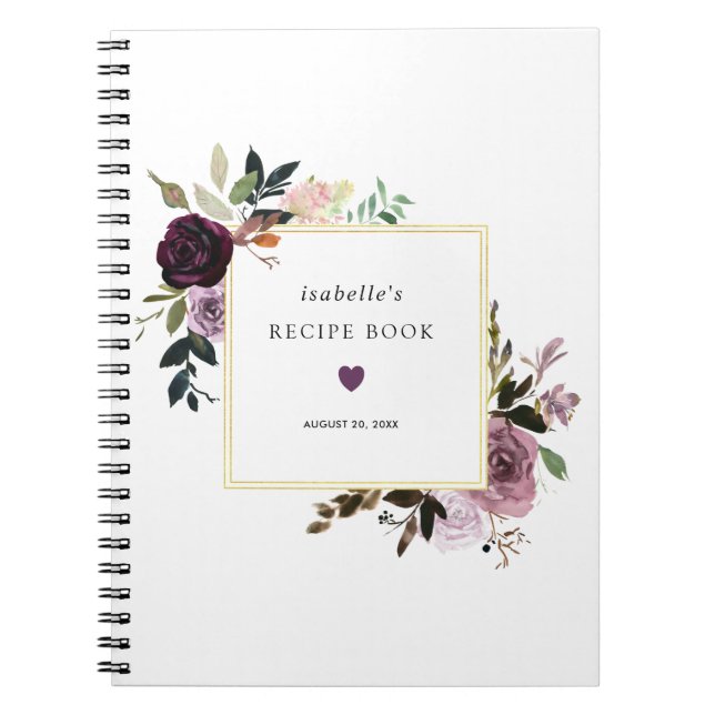Deep Purple Mauve Pink Floral Recipe Book (Front)