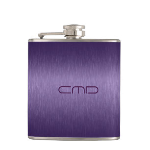 Deep Purple Metallic Brushed Aluminium Look Hip Flask