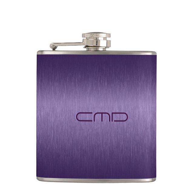 Deep Purple Metallic Brushed Aluminium  Look Hip Flask (Front)