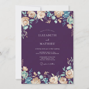 Deep Purple Moody Evening Wedding Invitation