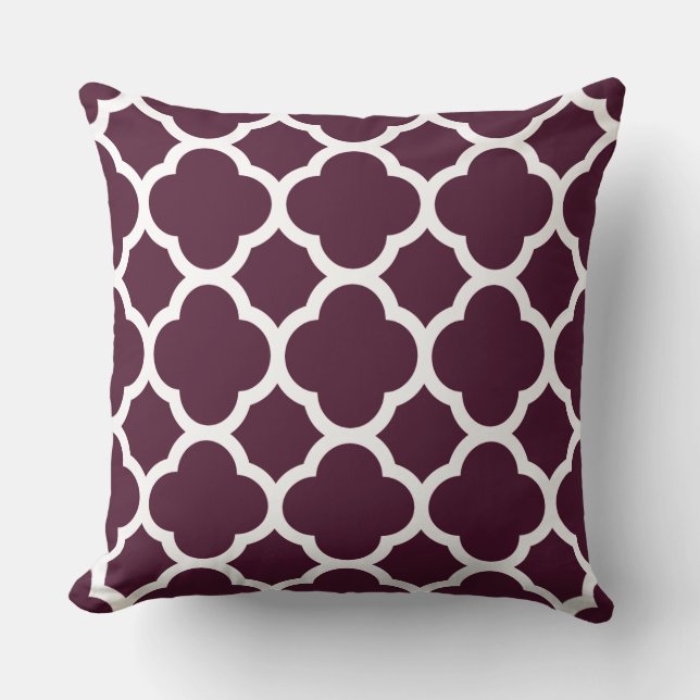 Deep Purple Moroccan lattice Quatrefoil Pattern Cushion (Front)