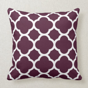 Deep Purple Moroccan lattice Quatrefoil Pattern Cushion
