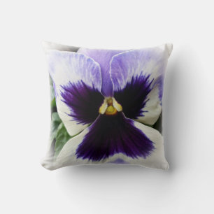 deep purple on white pansy cushion