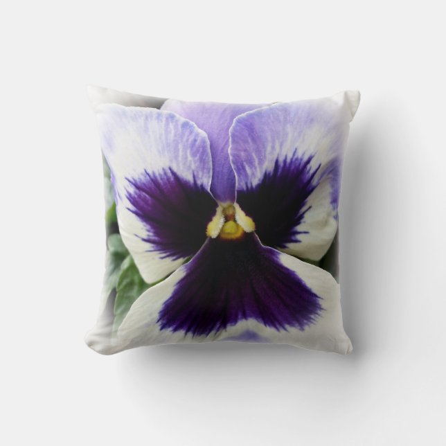 deep purple on white pansy cushion (Front)