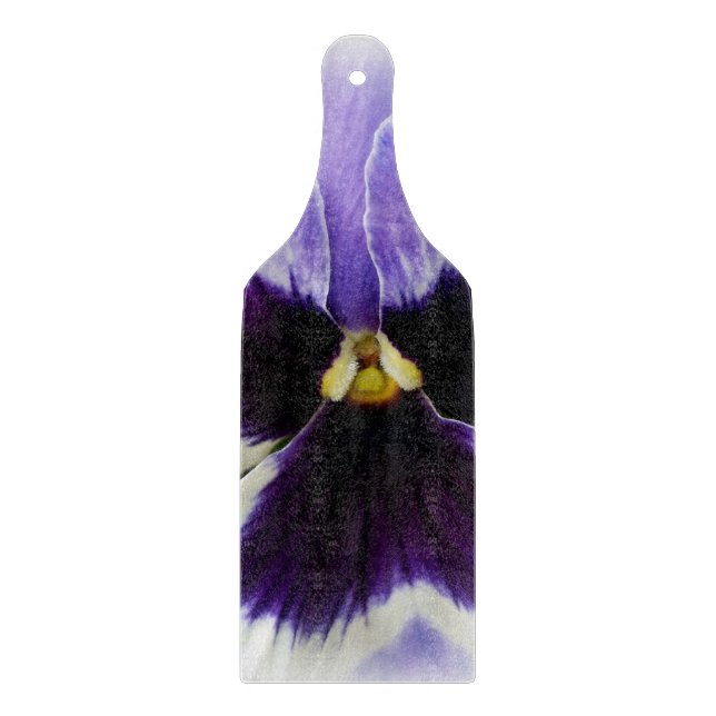 deep purple on white pansy cutting board (Front)